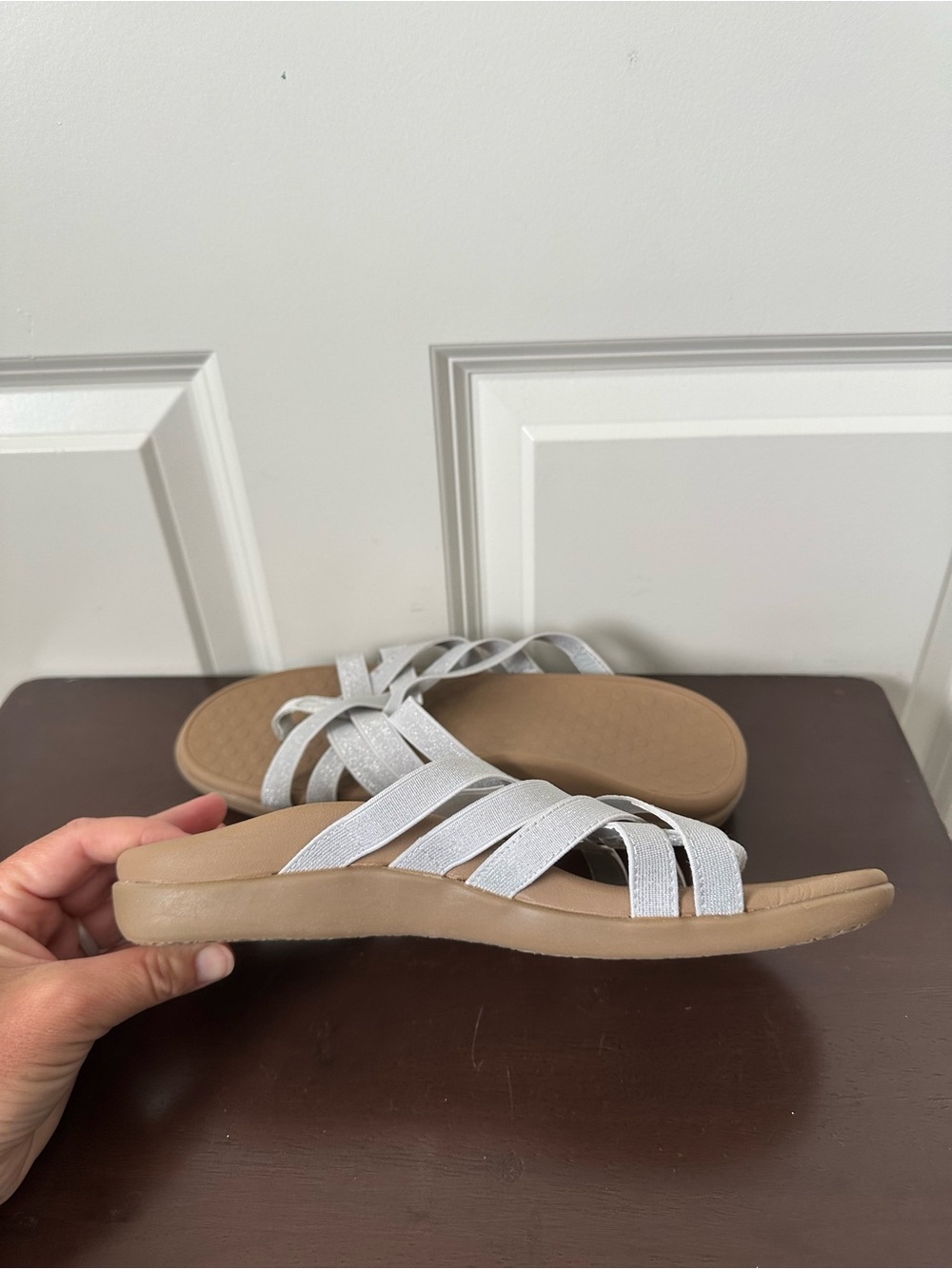 Vionic Women's Stretch Woven Sandals Silver Grey Size 9 Walking Comfort Arch - Picture 6 of 10